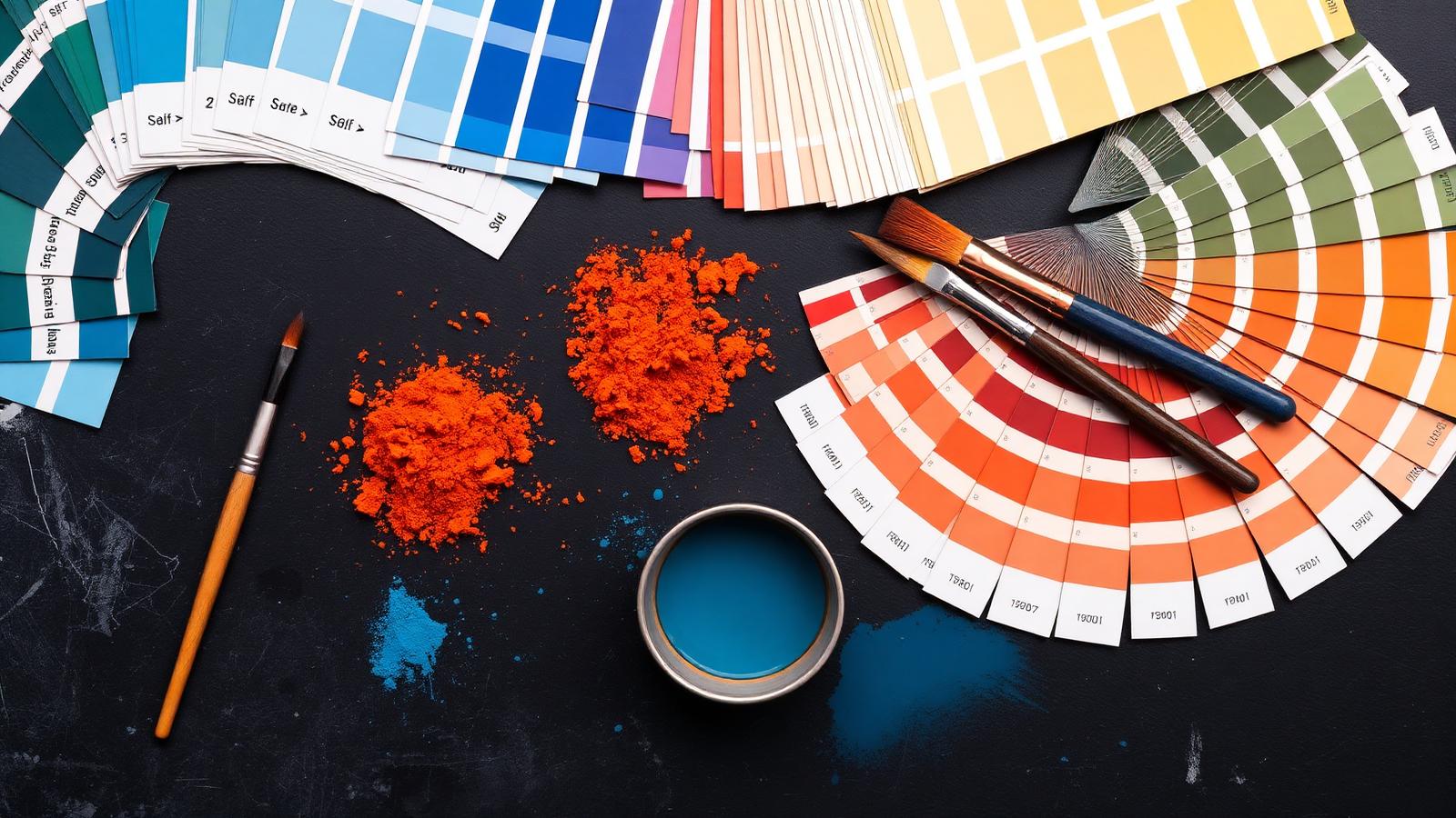 Kleurenwaaiers, pigment en penselen